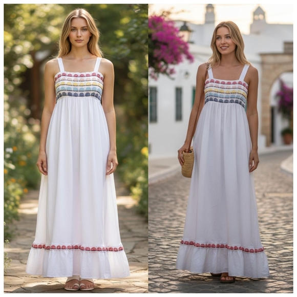 Marie Oliver Dresses & Skirts - Marie Oliver Cotton Tegan Tank Maxi Dress Sz XS White Boho Chic Beach Vacation